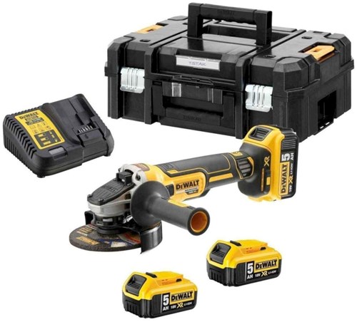 DeWalt dcg405p3 accu haakse slijper | 125 mm bl | 3x 18v 5.0 ah xr li-ion | +tstak - dcg405p3-qw afbeelding