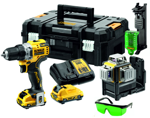 DeWalt DCK212D2T | Combiset | Schroef/boormachine DCD701 + Zelfnivellerende multilijnlaser | 12V XR | 3x 360° | Groen | 2x2.0Ah | in TSTAK - DCK212D2T-QW