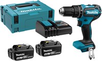 Makita DHP485RTJ 18v Klopboor- en schroefmachine brushless 5,0 Ah accu (2 st), snellader, Mbox