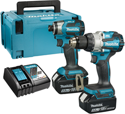 Makita DLX2528TJ 18V Combopack DHP489 Klopboormachine + DTD173Z Slagschroevendraaier 5,0 Ah accu (2 st), in Mbox