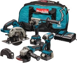 Makita DLX4156TX1 | Combiset | 18 V | allround tot zwaar boor-, (slag)schroef-, slijp- en cirkelzaagwerk | Set | 5,0 Ah | in Tas