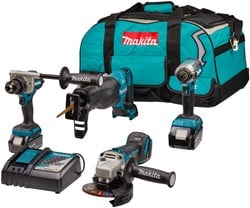 Makita DLX4157TX1 | Combiset | 18 V | allround tot zwaar boor-, (slag)schroef-, slijp- en reciprozaagwerk | Set | 5,0 Ah | in Tas - DLX4157TX1