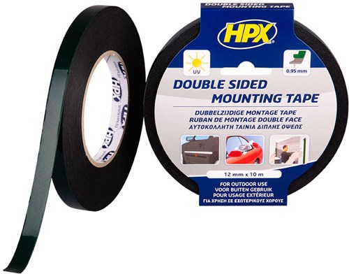 HPX dubbelzijdige bevestigingstape | zwart | 12mm x 10m - dm1210 dm1210