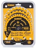 Dewalt Elite DT10397 cirkelzaagbladenset (3-delige set bestaande uit 2x 24 tanden, 1x 40 tanden, zaagblad-ø 165/20 mm, snijbreedte: 1,65 mm, WZ, 18°, ultrascherpe hardmetalen tanden, met Nail Tough