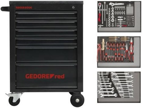 Gedore Gereedschapswagen | 6 laden | Zwart | Inclusief 129-delige set - 3300031