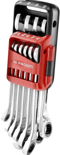 Facom set 10 anti slip steekringratelsleutels, metrisch, in houder - 467B.JP10PB