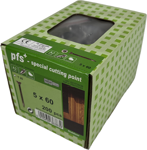 pgb-Europe PFS+ | RVS Spaanplaatschroef PFS+ VZK-T Ø 5,0x60 A2 TX25 - 200 stuks - PFWVTGA00005000603