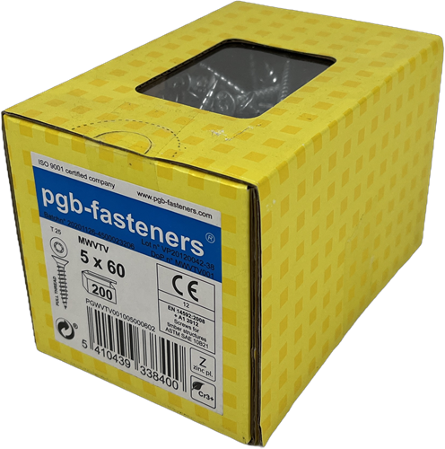 Pgb-Europe Pgb-fasteners universele spaanplaatschroef vk-t voldraad verzonken kop ø5,0x60 zn tx20 | 200 st | pgwvtv001005000602 afbeelding