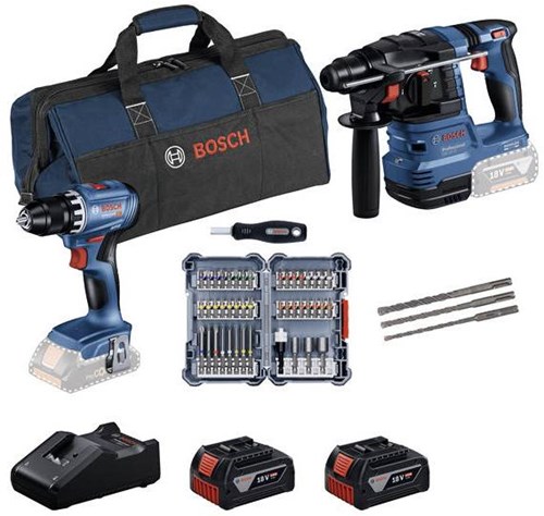 Bosch Blauw Accutoolkit Combipack 18V GSR 18V-45 + GBH 18V-22 | 44- delige set | 2x GBA 18V 4,0 Ah + Lader GAL 18V-40 - 0615V0003D