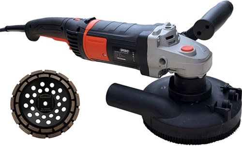 Spero Deluxe betonslijper cq schuur & polijstmachine | 180mm | 2200Watt | droog + verende stofkap & steen diamant komschijf – SPHS2001B-PR