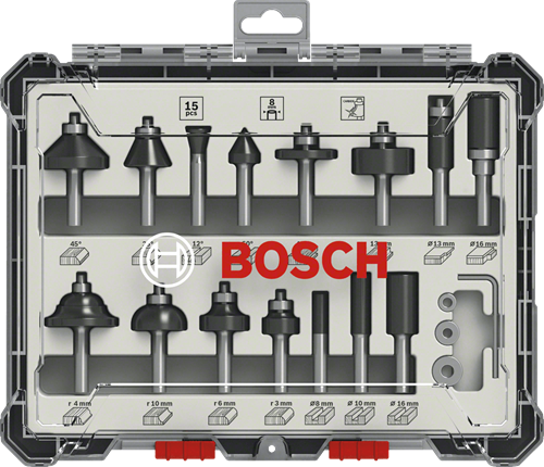 Bosch Accessoires 15-delige gemengde freesset - schachtdiameter 6 mm - 2607017471