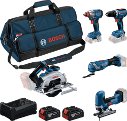 Bosch Blauw Accutoolkit 5-Toolkit 18V | GSR 18V-65 + GDX 18V-285 + GKS 18V-57-2 + GOP 18V-34 + GST 18V-125 S |Incl. 2x GBA 18V 5,0Ah + lader - 0615A500BV