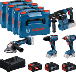 Bosch Blauw Accutoolkit 4-Toolkit 18V | GSR 18V-65 + GDX 18V-285 + GBH 18V-26 + GWS 18V-11 | + 2x GBA 18V 5,0Ah + 1x EXBA 18V 5,5Ah + lader - 0615A500BJ