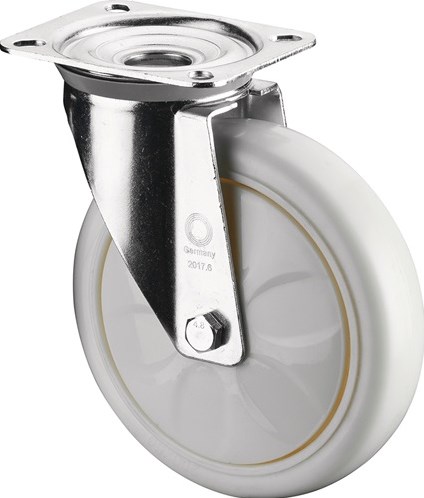 BS Rollen Zwenkwiel | wiel d. 100 mm draagvermogen 300 kg | kunststof | plaat L138xB110 mm verf wiel wit | 1 stuk - N100.B15.103 N100.B15.103
