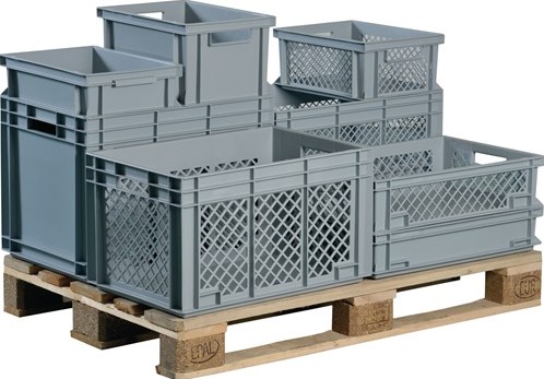 Lockweiler Transportstapelbak | L600xB400xH280mm | grijs PP handgreepopening | zijwanden met openingen | 1 stuk - NB55V2-139155220118 NB55V2-139155220118