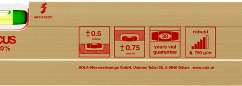 Sola Alu blokwaterpas AZ3/120, 120cm 3 libellen 0,50mm/m goud - 01169401 - 01169401-3