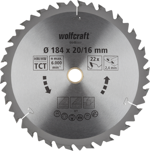 Wolfcraft Handcirkelzaagblad | HM | 22 Zähne | Ø184 x 20/16mm | 1 stuk - 6646000