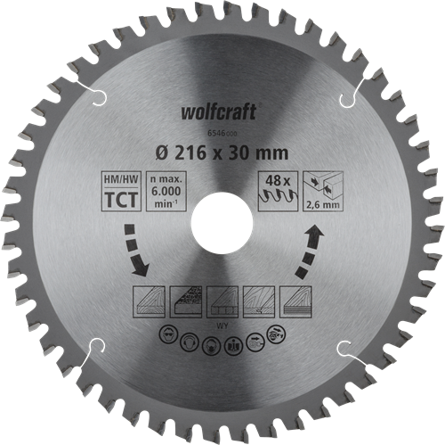 Wolfcraft Kap- en verstekzaagblad | HM | 48 Zähne | Ø216mm | 1 stuk - 6546000