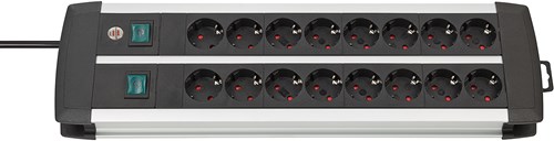 Brennenstuhl Premium-Alu-Line Techniek stekkerdoos 16-voudig Duo zwart 3m H05VV-F 3G1,5 de stopcontacten zijn schakelbaar per 8| afname per 2 - 1391000916
