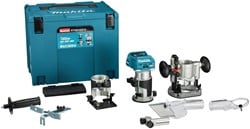 Makita RT001GZ15 Boven- en kantenfrees | 40 V Max | Zonder accu's en lader | In Mbox met geleiderail adapter - RT001GZ15