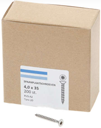 Hoenderdaal Spaanplaatschroef Rvs-A2 Platkop voldraad Torx TX20 4.0X35 | 200 stuks - 0206.30.25403