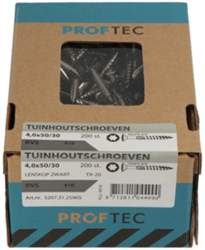 Proftec Tuinhoutschroef Rvs-410 Lk Zwarte Kop +Snijpunt Torx TX20 4.0X35/24 | 200 stuks - 5207.31.25405