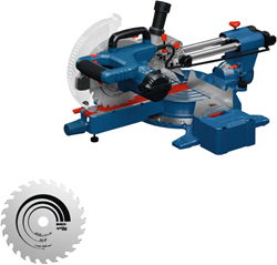 Bosch Blauw GCM305-216S  Afkortzaag -Kap- en verstekzaag - 216mm (2x Zaagblad, klem, stofzak, liniaal, 2x werkstukssteun) - 0601B61001