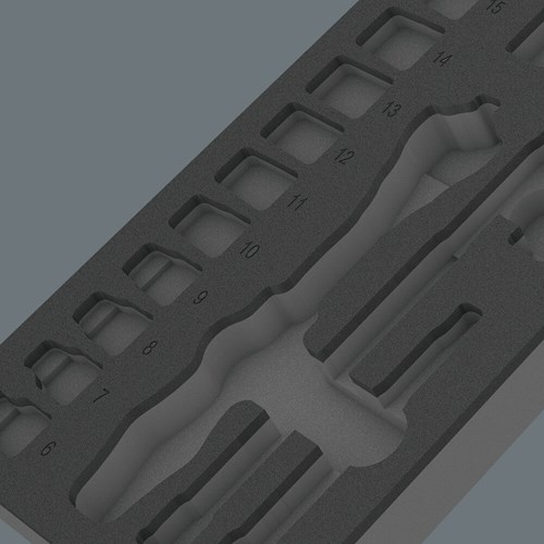 Wera 9821 Schuimrubberen inzetstuk voor 8000 B Zyklop ratel 3/8" Set 1, zonder gereedschap, 172 x 30 x 392 mm - 05137321001-2