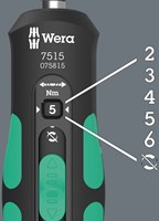 Wera 7515 Kraftform Safe-Torque Speed draaimomentschroevendraaier, 2-6 Nm, 1/4" x 2,0 Nm x 3,0 Nm x 4,0 Nm x 5,0 Nm x 6,0 Nm x 147.5 mm - 05075815001-2