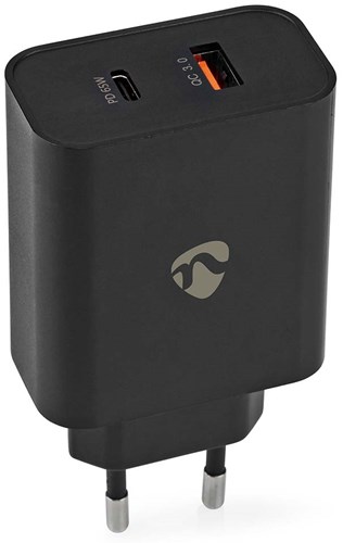 Nedis Nedis Oplader | Snellaad functie | 2.0 / 2.25 / 3.25 A | Outputs: 2 | USB-A / USB-C | 65 W WCPD65W130BK
